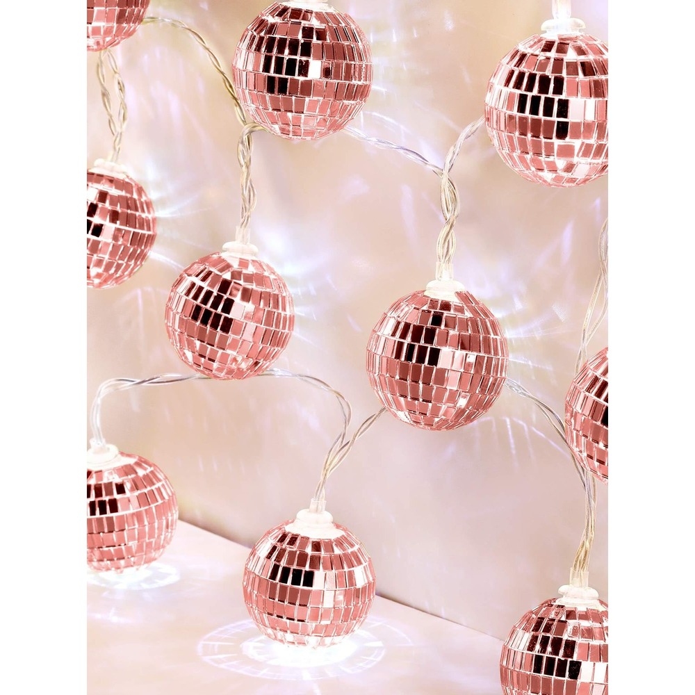 NWT LED Pink Disco Ball String Lights Battery Powered 70s Party Decor